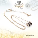 Cadena de Acero Dorado Con Dije Cilindro Esmaltado Esmalte Negro Medida 40 cm - 9045540