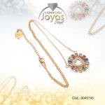 Cadena de Acero Dorado Con Dije Arco Iris y Corazón Piedra Multi Color Medida 45 cm - 9045745