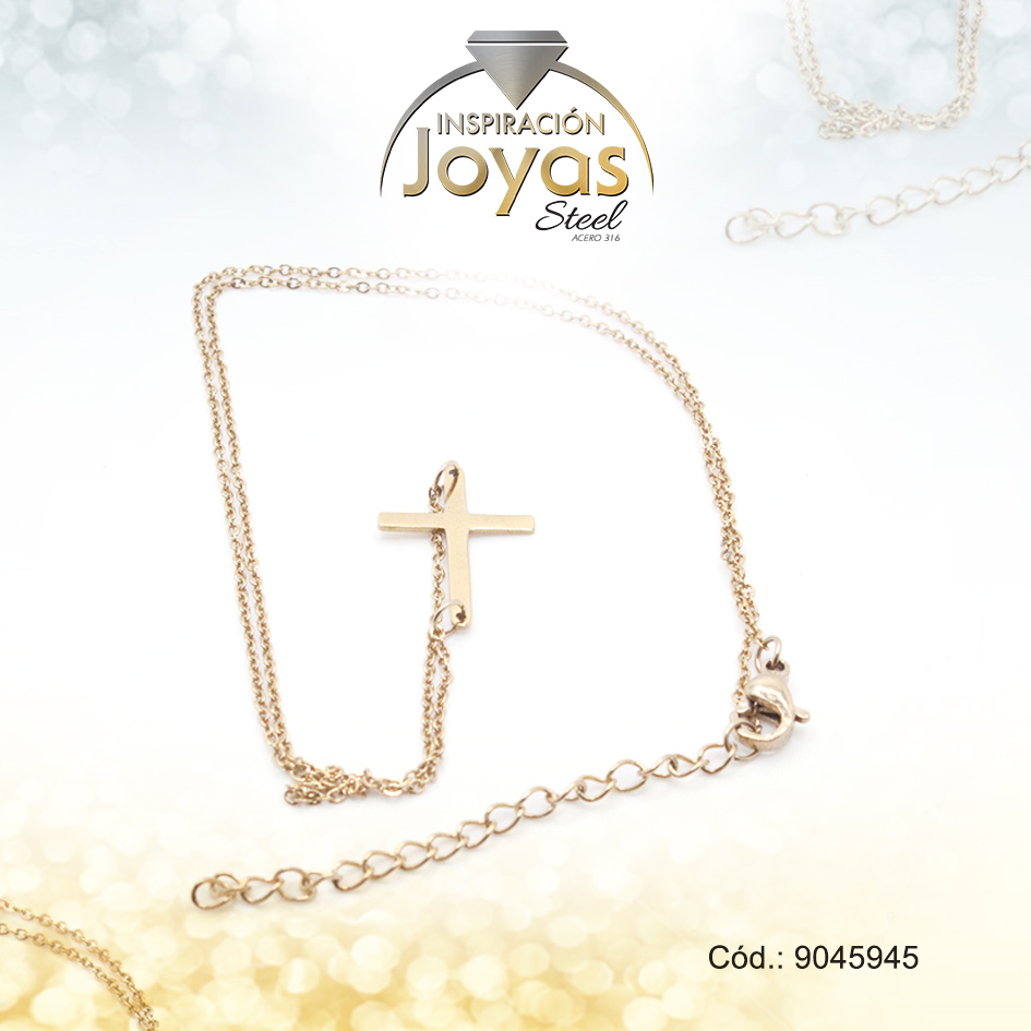 9045945 Cadena de Acero Dorado Con Dije Cruz Medida 45 cm - 9045945 - Imagen 1