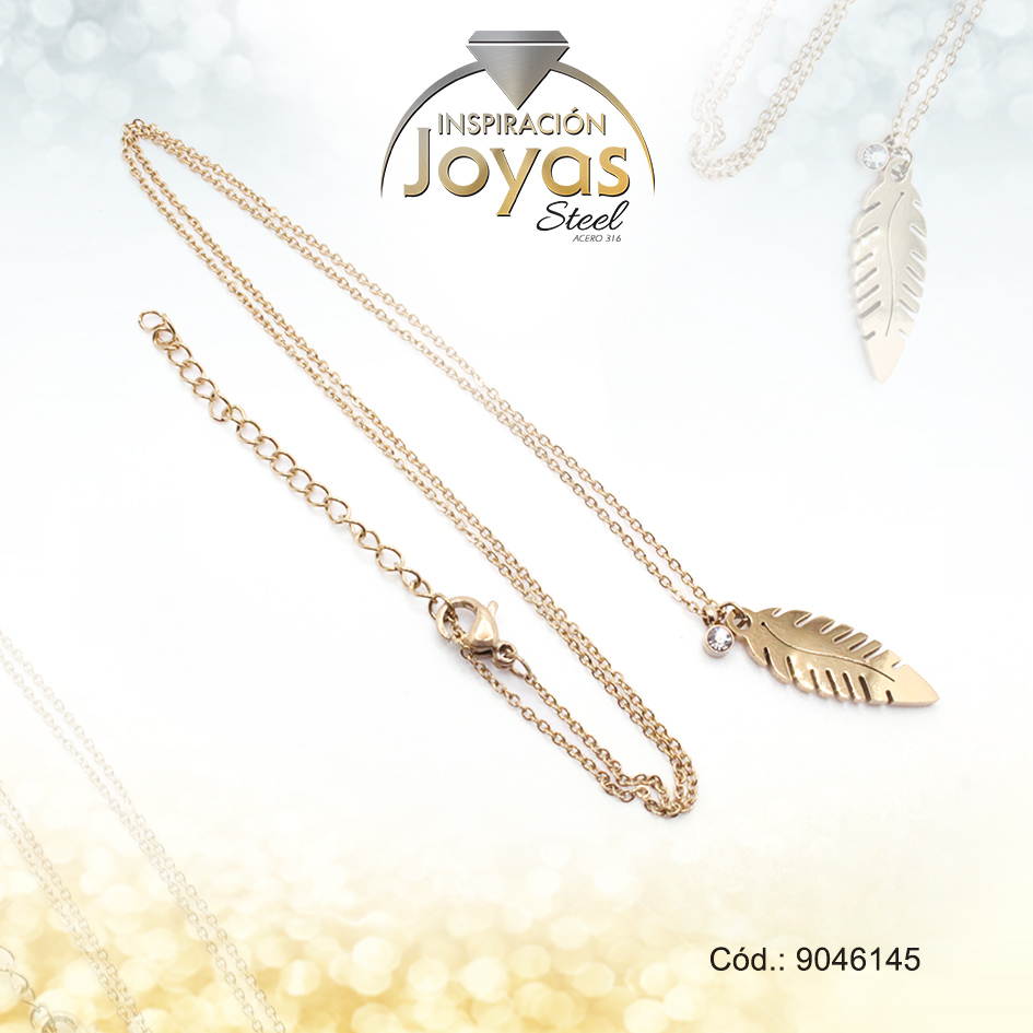 9046145 Cadena de Acero Dorado Con Dije Hoja Circón Medida 45 cm - 9046145 - Imagen 1