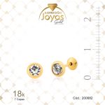 Zarcillo de Oro Enchapado Dorado Bebé Circón Solitario Blanco Ancho: 0,4 Alto: 0,4 - 200682