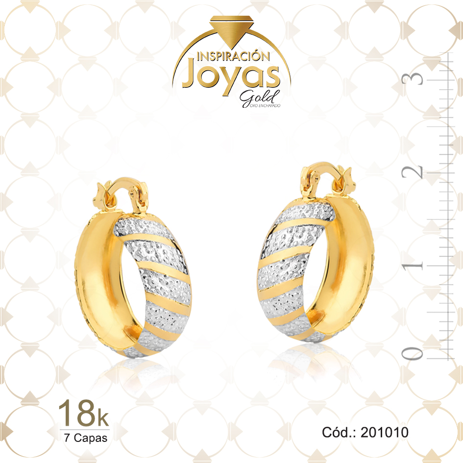 201010 Argolla de Oro Enchapado 2 Tonos Variado Líneas Diámetro: 1,5 Ancho: 0,6 - 201010 - Imagen 1