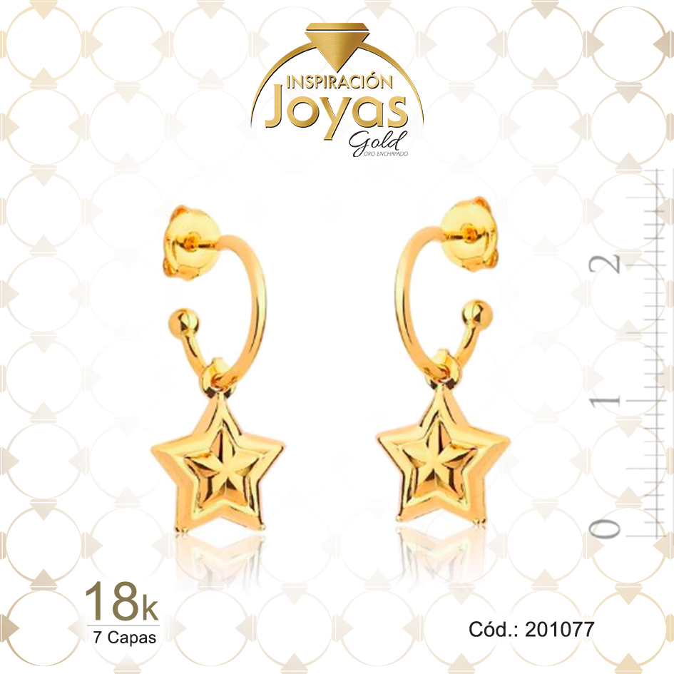 201077 Zarcillo de Oro Enchapado Dorado Colgante Estrella Ancho: 0,1 Alto: 2 - 201077 - Imagen 1