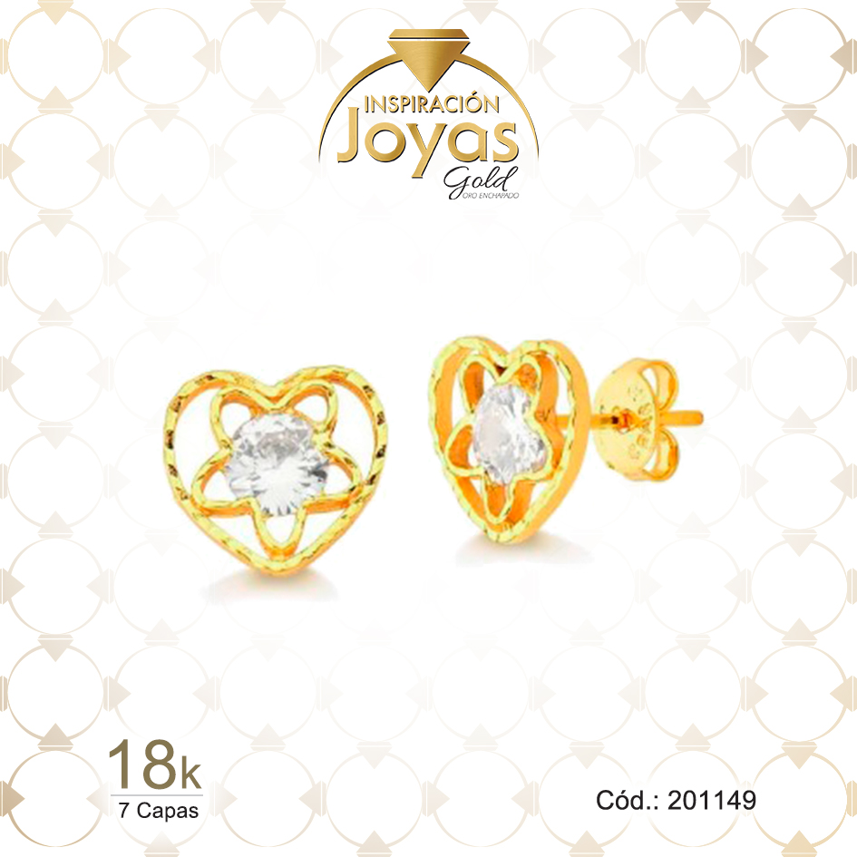 201149 Zarcillo de Oro Enchapado Dorado Aleación Circón Corazón Blanco Ancho: 0,8 Alto: 0,8 - 201149 - Imagen 1