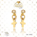 Zarcillo de Oro Enchapado Dorado Colgante Circón Cruz Blanco Ancho: 0,3 Alto: 1,4 - 22522