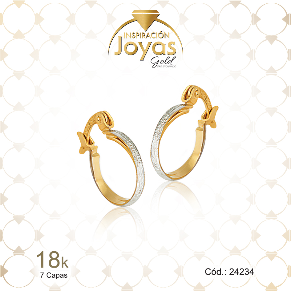 24234 Argolla de Oro Enchapado 2 Tonos Forma Doble Diámetro: 1,4 Ancho: 0,4 - 24234 - Imagen 1