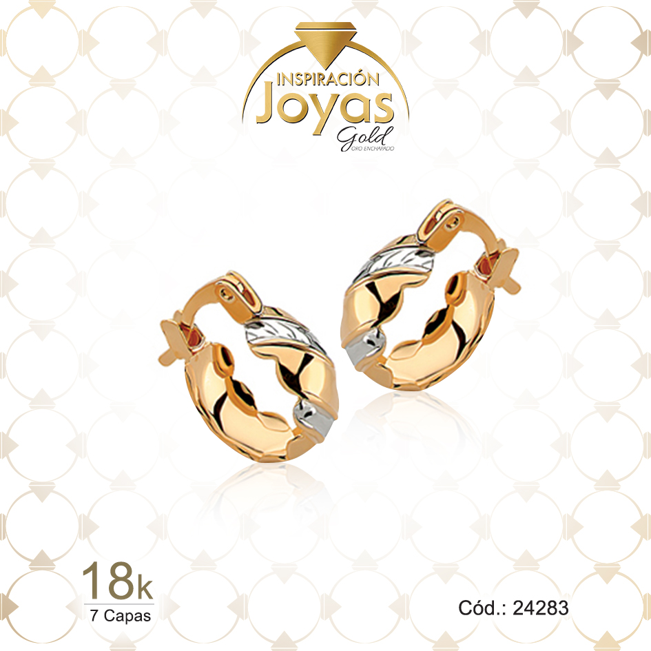 24283 Argolla de Oro Enchapado 2 Tonos Variado Líneas Diámetro: 1,1 Ancho: 0,4 - 24283 - Imagen 1