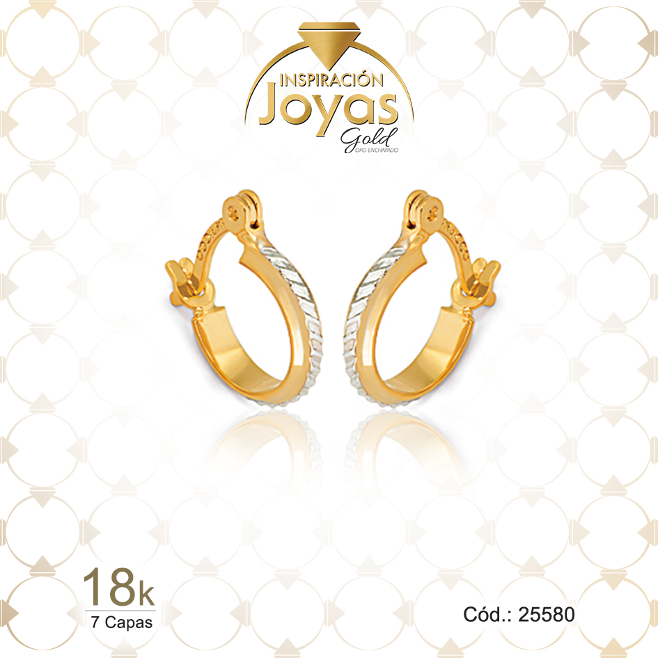 25580 Argolla de Oro Enchapado 2 Tonos Variado Líneas Diámetro: 1 Ancho: 0,1 - 25580 - Imagen 1