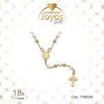 Rosario de Oro Enchapado Dorado Aleación Perla Medalla, Cruz  Largo: 45 Ancho: 0,2 - 7760245