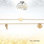 Tobillera  Acero Dama  Dorada - Doble Con Corazon Y Circon - 80010825