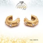 Zarcillo Acero Dorado Tipo Argolla Con Circon En Forma De Corazon Blanco - 842019