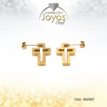 Zarcillo Acero Dorado Semi Largo En Forma De Cruz Hueca - 842067