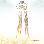 Zarcillo Acero Dorado Largo Con Cadeneta Y Circon Blanco - 842159