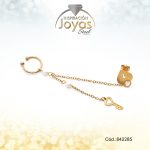 Zarcillo+Earcuff Acero Dorado Con Colgante Llave/Corazon Perla Blanca - 842285