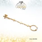 Zarcillo+Earcuff Acero Dorado Con Colgante De Cruz Y Circones Blancos - 842286