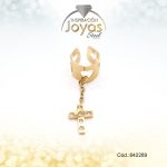 Earcuff Acero Dorado Corazon Y Cruz Colgante Con Circon Blanco - 842289