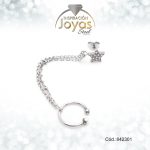 Zarcillo+Earcuff Acero Plateado De Estrella Con Circon Blanco Y Cadeneta - 842301