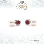 Zarcillo - Acero - Plateado - Esfera  Perla/Circón Rojo/Blanco -  Trancadero: Mariposa -  A: 0,8Cm L: 1,3Cm - 842310