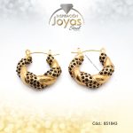 Argolla Acero Dorado Entorchada Con Circon Negro - 851843