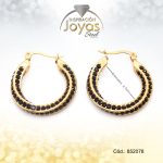 Argollas De Acero Dorado Con Circones Negros Entorchada - 852078
