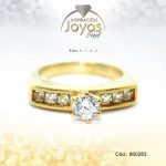 Anillo - Acero - Dorado - Solitario - Circon Blanco -  T: 7 - 86028370