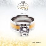 Anillo - Acero - Dos Tonos - Solitario - Repuje/Circon Blanco -  T: 7 - 86063170