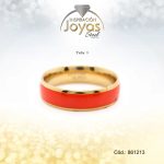 Anillo Acero Dorado Esmalte Naranja - 861213