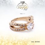 Anillo - Acero - Doble - Solitario - Dorado - Circon  Blanco T: 9 - 86164090