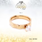Anillo Acero Dorado Solitario Repuje Orilla T: 9 - 86166290