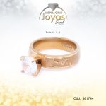 Anillo - Acero - Forma De Solitario - Dorado - Repuje/Circon Blanco T: 9 - 86174490