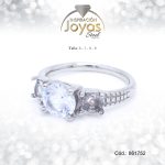 Anillo - Acero - Solitario - Plateado - Repuje/Circon  Blanco T: 9 - 86175290