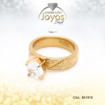 Anillo Acero Dorado Solitario Repuje Escarchado T: 9 - 86181890
