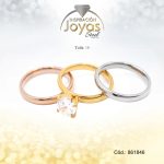 Anillo - Acero - Aros + Solitario - Tres Tonos - Circon Blanco T: 10 - 86184610