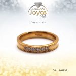 Anillo - Acero - Forma De Aro - Dorado - Liso - Repujes - Cristal  T: 8 - 86193680